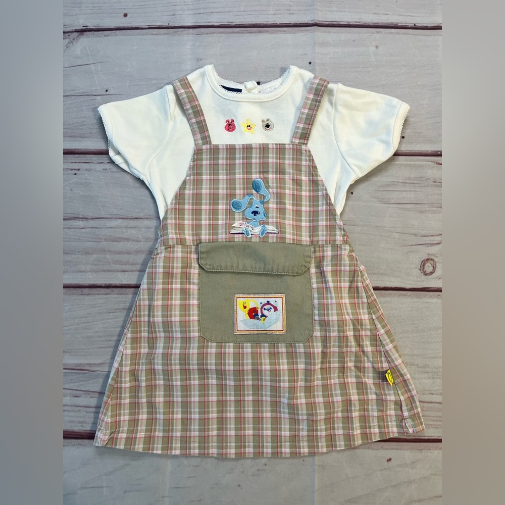 Vintage Blue's Clues Girl's Size 4T Overall Dress and T-shirt 2 Piece Set